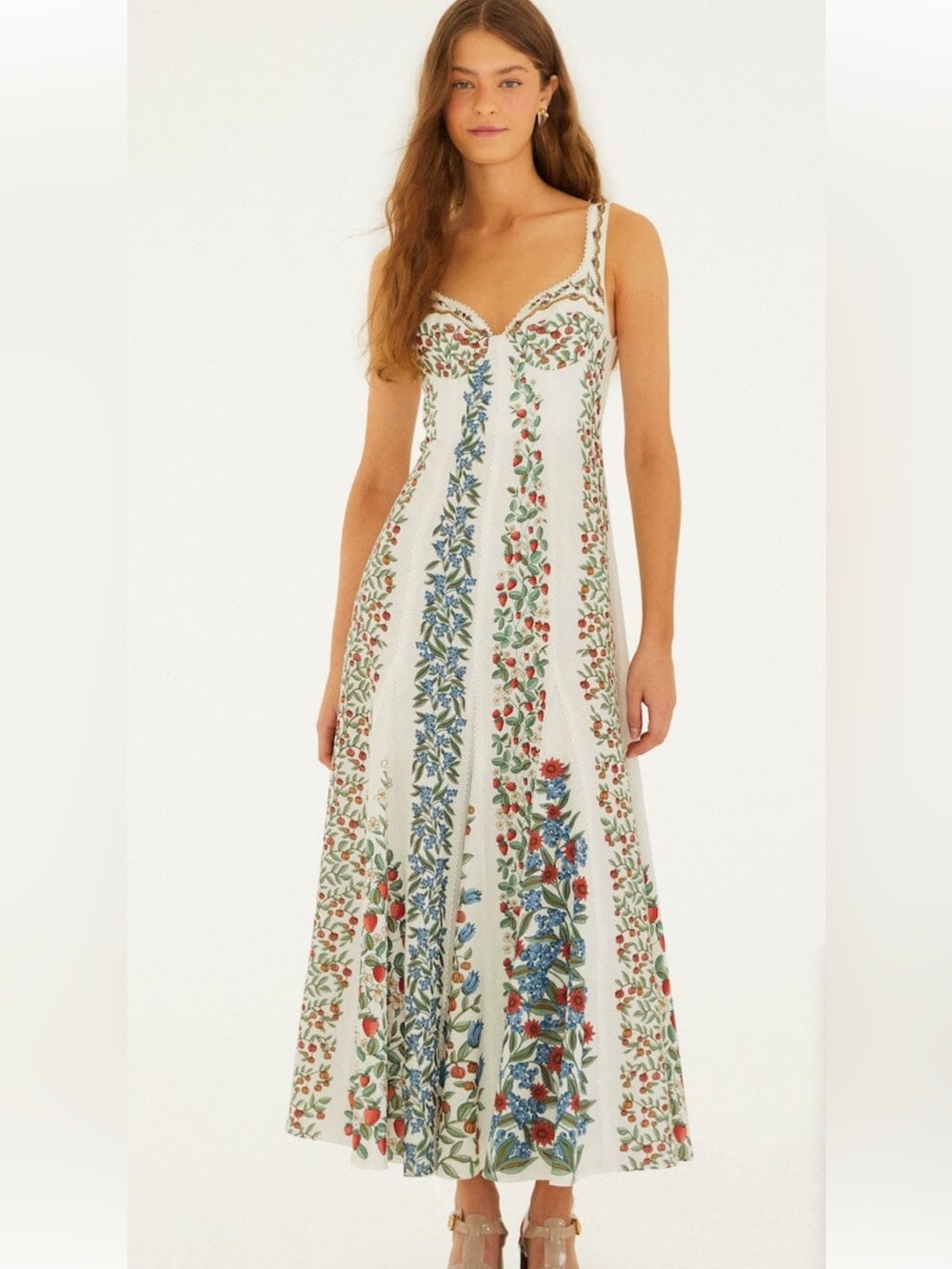 FARM Rio Off-White Fruit Beauty Maxi Dress , Linen Blend NWT